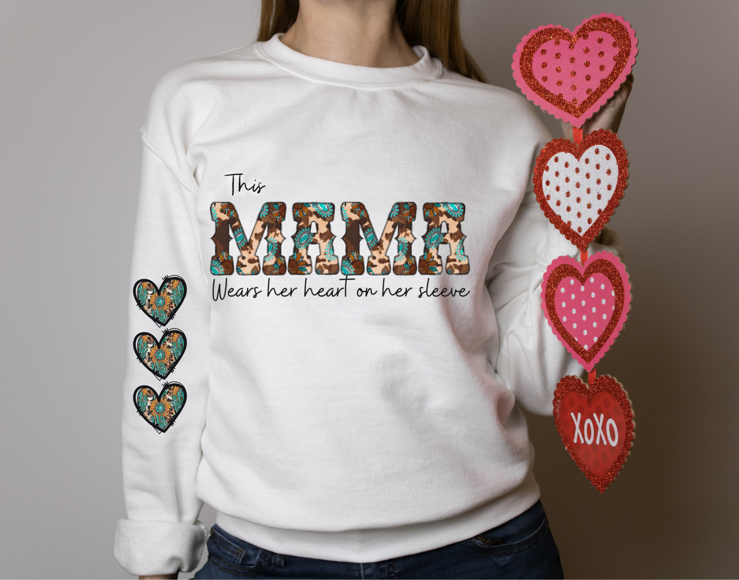 Mama wears her heart Sweatshirt & Tumbler Combo