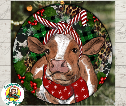 CANDY CANE BOW CALF ORNAMENT