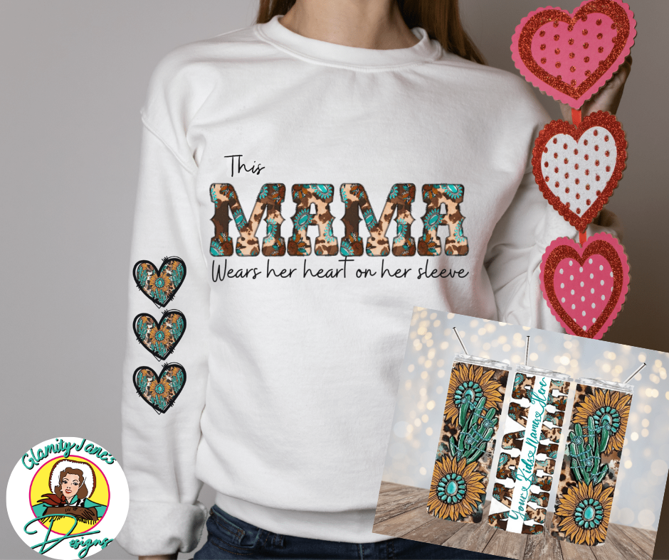 Mama wears her heart Sweatshirt & Tumbler Combo